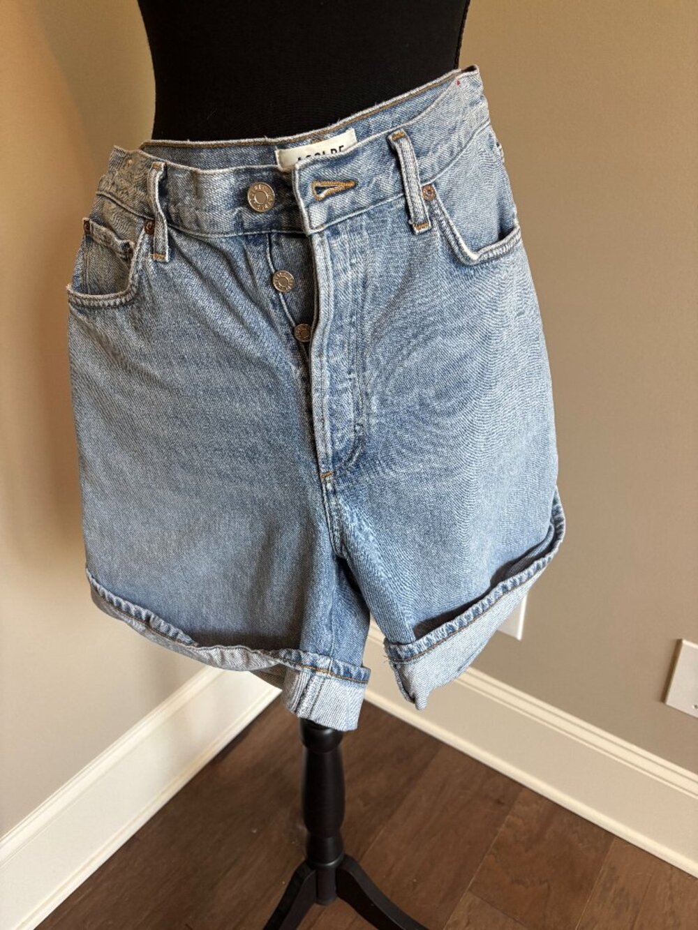 Agolde Blue Button Fly Cuffed Shorts